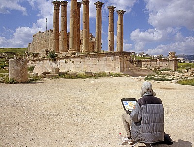 Gerasa: Maler vor dem Artemis-Tempel - Jerash