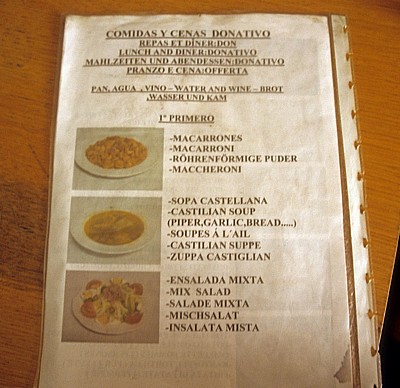Pilgermenü-Speisekarte - Redecilla del Camino