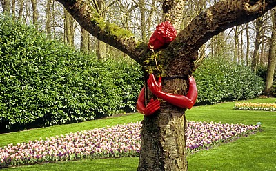 Keukenhof: Skulptur (Mensch umarmt Baum)  - Lisse