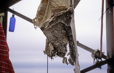 Jakobsweg (Camino a Fisterra): Von Pilgern zurückgelassene zerschlissene Kleidung - Kap Finisterre