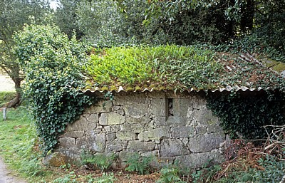 Jakobsweg (Caminho Português): Auf dem Weg nach Valga – Steinhaus mit bewachsenem Dach - Galicia