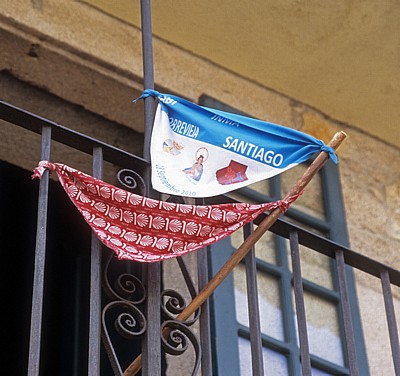 Jakobsweg (Caminho Português): Pilgerstab mit Pilger-Fähnchen - Padrón