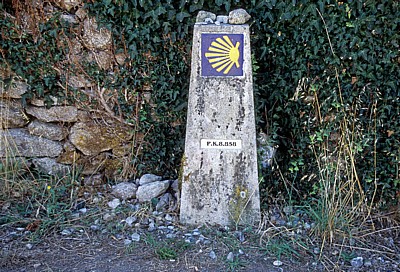 Jakobsweg (Caminho Português): Auf dem Weg nach Milladoíro - Camino-Wegstein - Galicia